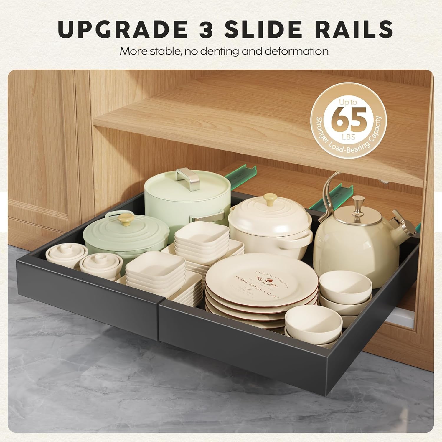 2-Pack 21" Deep Pull-Out Cabinet Organizers with Adjustable Width 12"-20.45", Enhanced Slide-Out Drawers Featuring 3 Slide Rails and Adhesive Roll-Out Shelves, Black