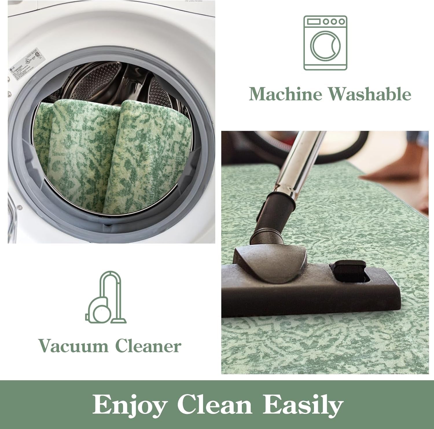 8X10 Sage Green Area Rug, Soft Washable Area Rug Non-Shedding, Non Slip Green Rug Floral Distressed Boho Carpet for Bedroom, Living Room, Dining Room, Office Classroom Decor