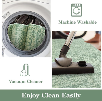 8X10 Sage Green Area Rug, Soft Washable Area Rug Non-Shedding, Non Slip Green Rug Floral Distressed Boho Carpet for Bedroom, Living Room, Dining Room, Office Classroom Decor