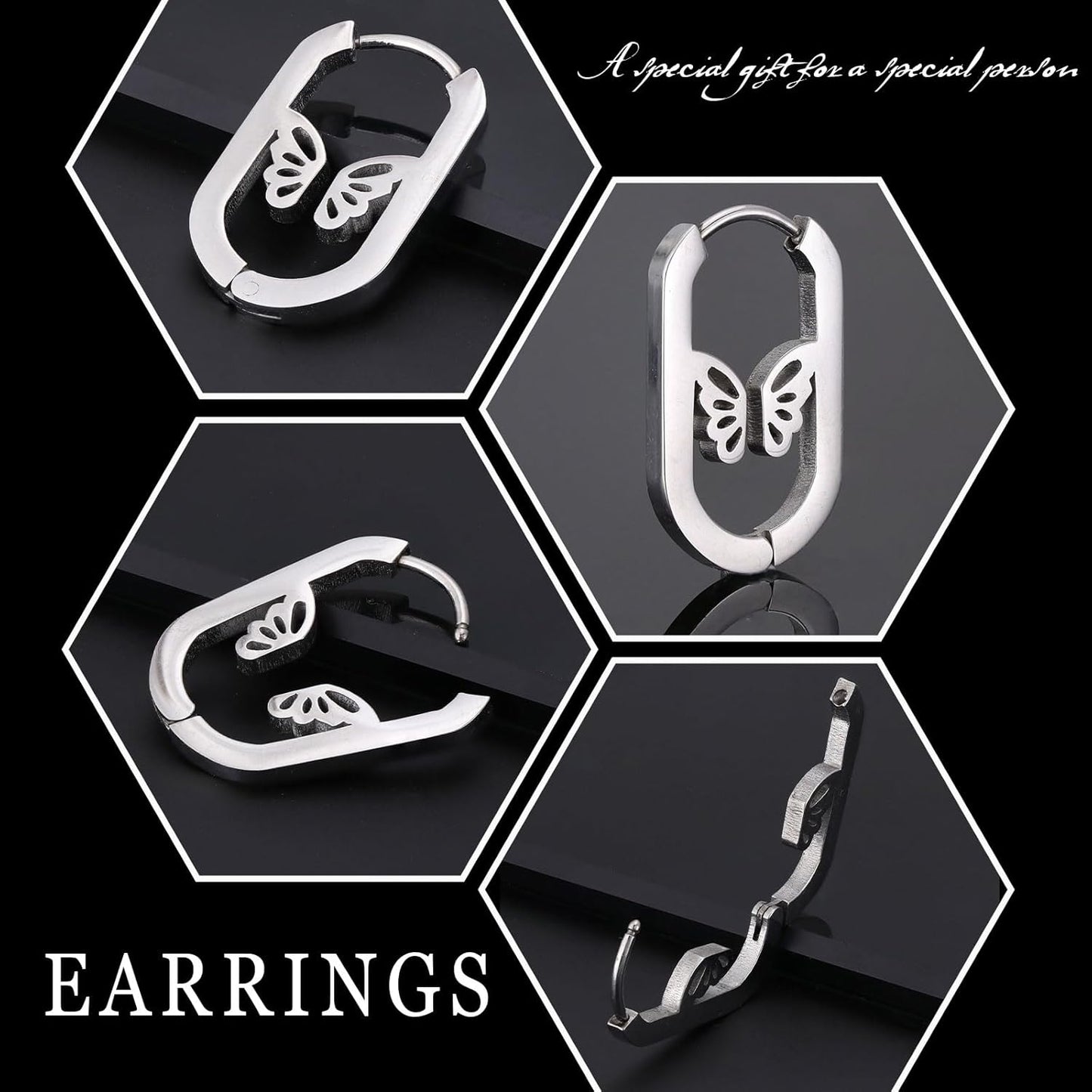 6 Pairs Stainless Steel Stud Earrings Set for Women Men Moon Heart Leaf Butterfly Circle CZ Studs Hypoallergenic Tiny Cartilage Stud Earrings Flatback Earrings