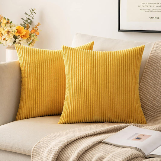 Pack of 2 Pillow Covers Soft Soild Decorative Square Throw Pillow Covers Set Cushion Cases Pillowcases for Sofa Bedroom Car 18 X 18 Inch 45 X 45 Cm Mustard Yellow