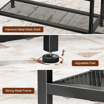 47-Inch Industrial Entryway Console Table with Four Fabric Drawers and Metal Mesh Shelf, Rustic Brown Wooden Top and Sturdy Metal Frame