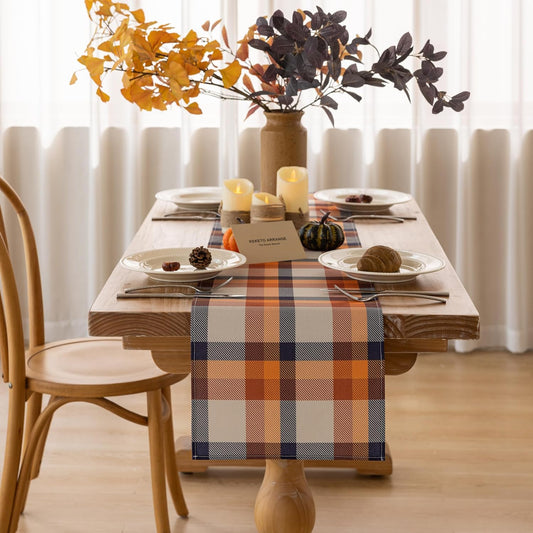 Fall Table Runner Plaid Checkered Pattern Thanksgiving Autumn Harvest Cloth Dining Centerpiece Party Table Decor Fall Decorations for Home 13 X 48 Inch