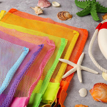 6PCS Mesh Beach Bags for Kids, Colorful Small Seashell Collecting Bags Adjustable Strap for Holding Shell Sand Toy