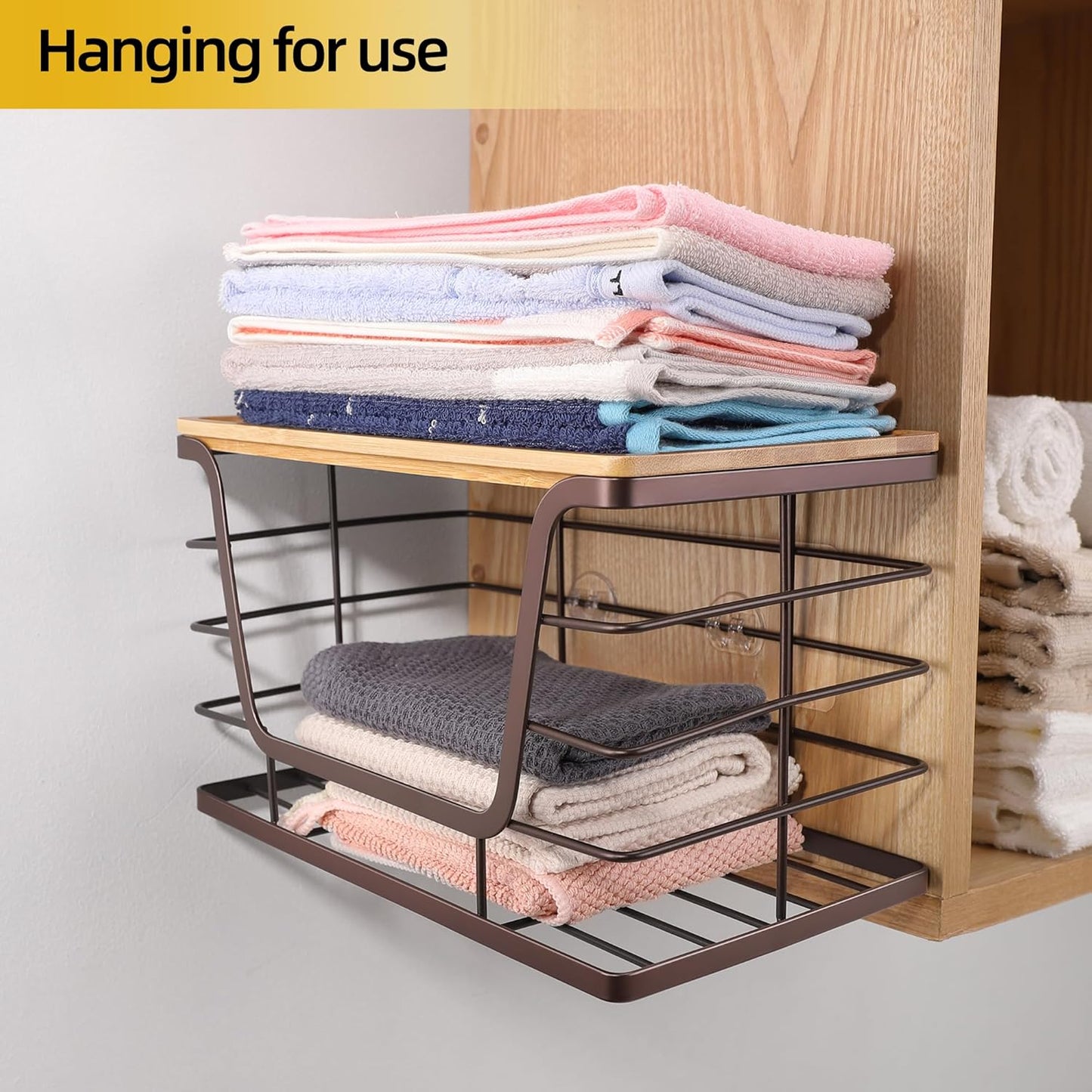 Storage Basket for Kitchen Pantry Organizers and Storage, Stainless Steel Extra Large Trash Bag Dispenser under Sink, Brown