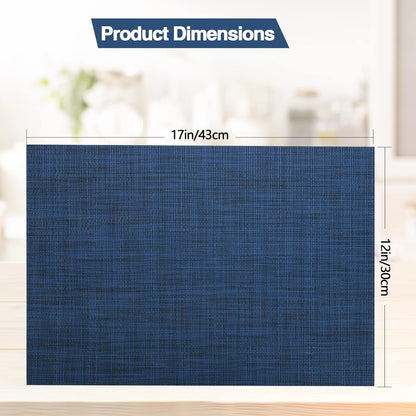 Navy Blue Vinyl Placemats Set of 4 - Washable and Heat Resistant Table Mats for Dining - 17 x 12 Inches
