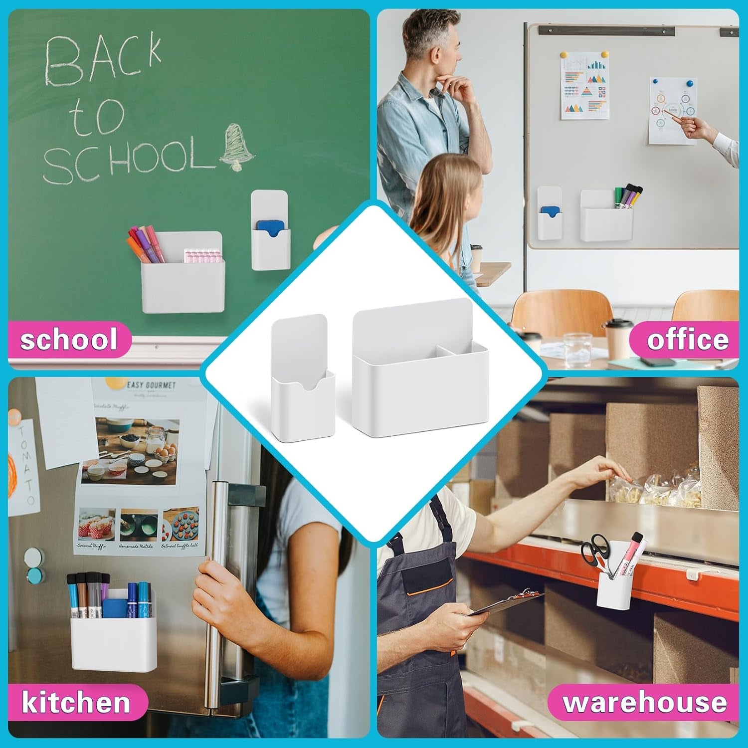 4 Pack Magnetic Pen Holder, Magnetic Marker Holder for Whiteboard, Magnetic Dry Erase Marker Holder, Magnetic Pen Holder for Refrigerator, Magnetic Pencil Holder, Magnet Locker Organizer