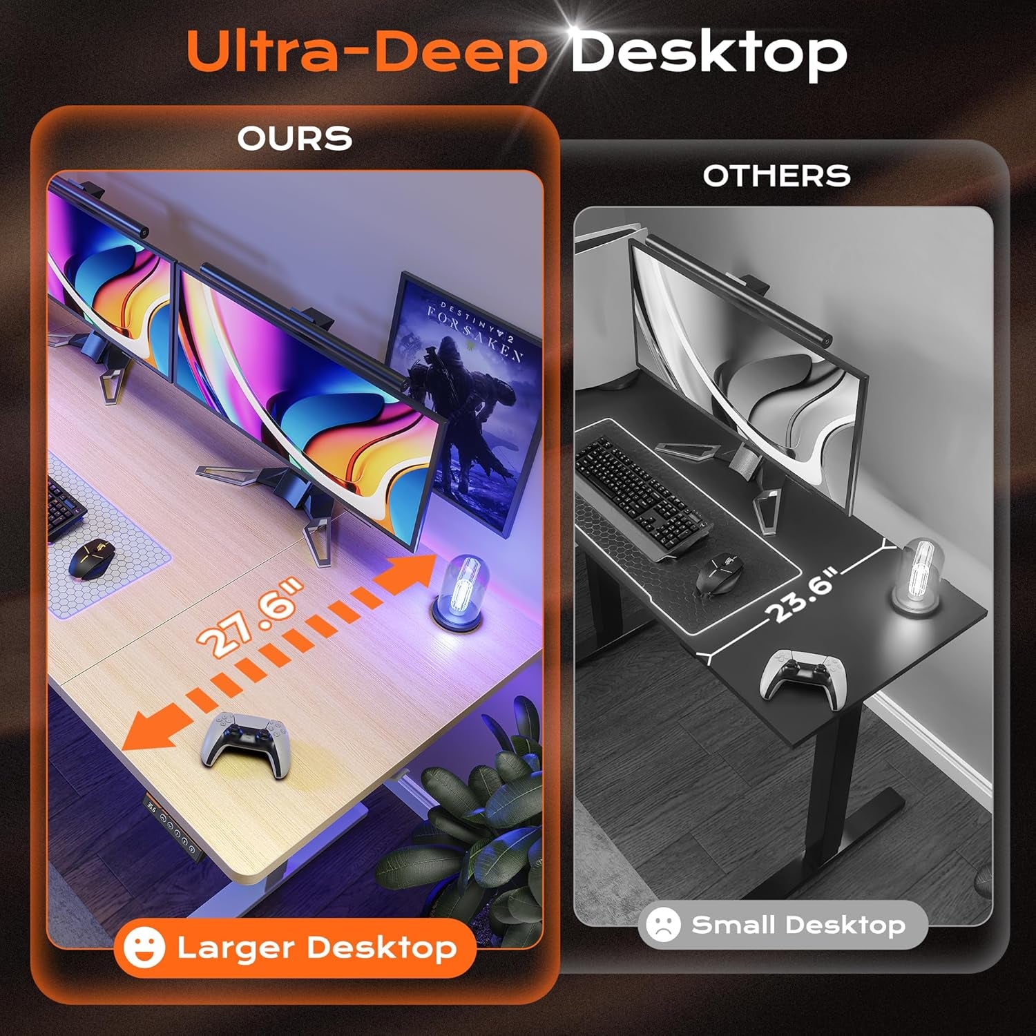 63" x 28" Electric Height Adjustable Standing Desk, 27.6" Deep Desktop, Gaming Office Table with Dual Hooks and Three Preset Heights, Oak Finish for Home Office