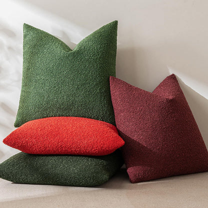 Textured Boucle Lumbar Pillow Cover in Christmas Red - Decorative Soft Accent Cushion for Couch, Chair, and Bedroom - 18x18 Inch, Single Pack