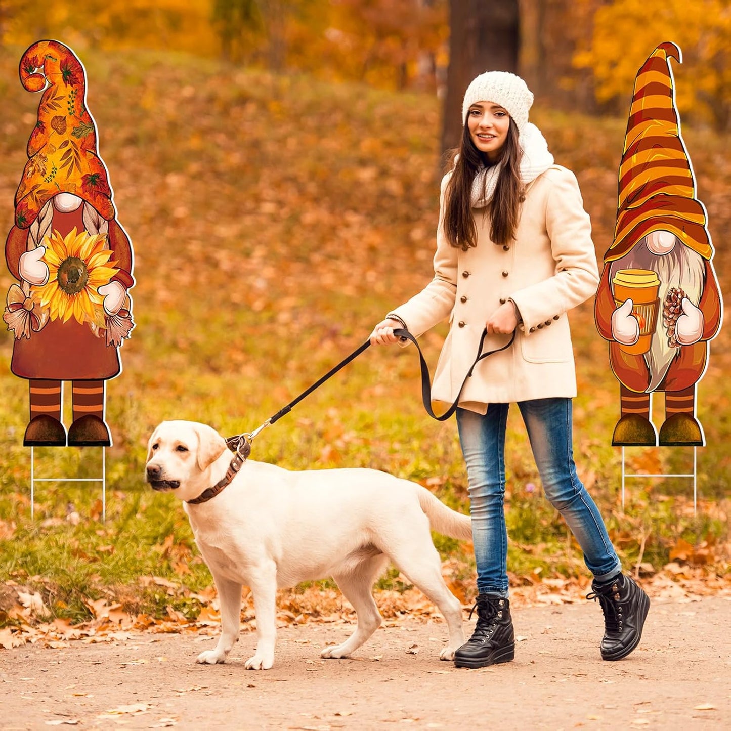 Set of 3 Autumn Gnome Yard Signs with Stakes - 32 x 10 Inches Outdoor Fall Garden Decor for Home Pathways and Walkways (Pumpkin Design)