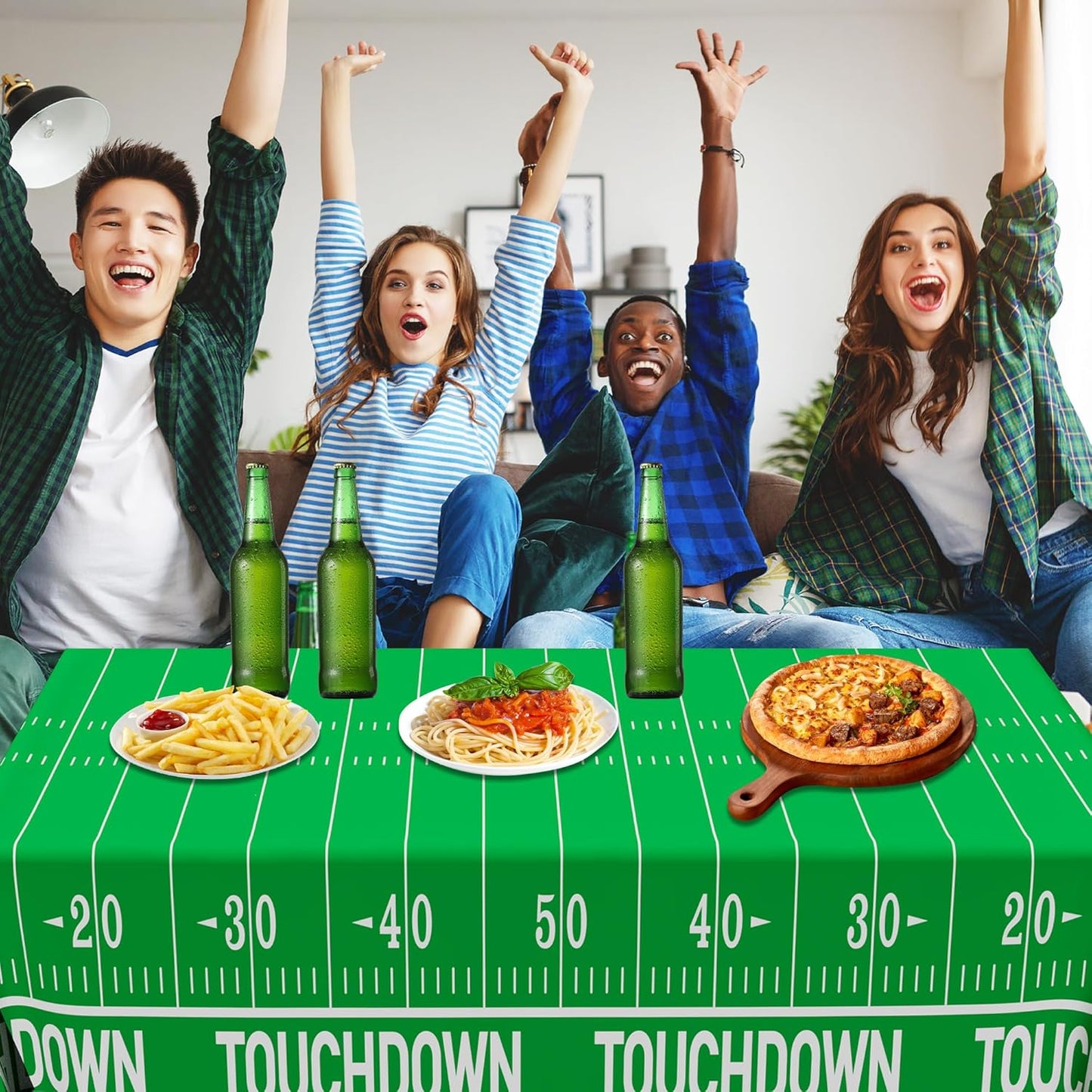 Football Party Supplies, Disposable Football Tablecloth, 4 PCS Table Cloth with 2 Styles, Touchdown Theme Tablecloths, Plastic Table Runner for Game Day Party Decorations