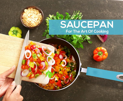 Nonstick Stock Pot Saucepan Set with Lids, 1 Quart and 2 Quarts Multipurpose Stock Pots Set for Home, Kitchen or Restaurant, Turquoise & Black