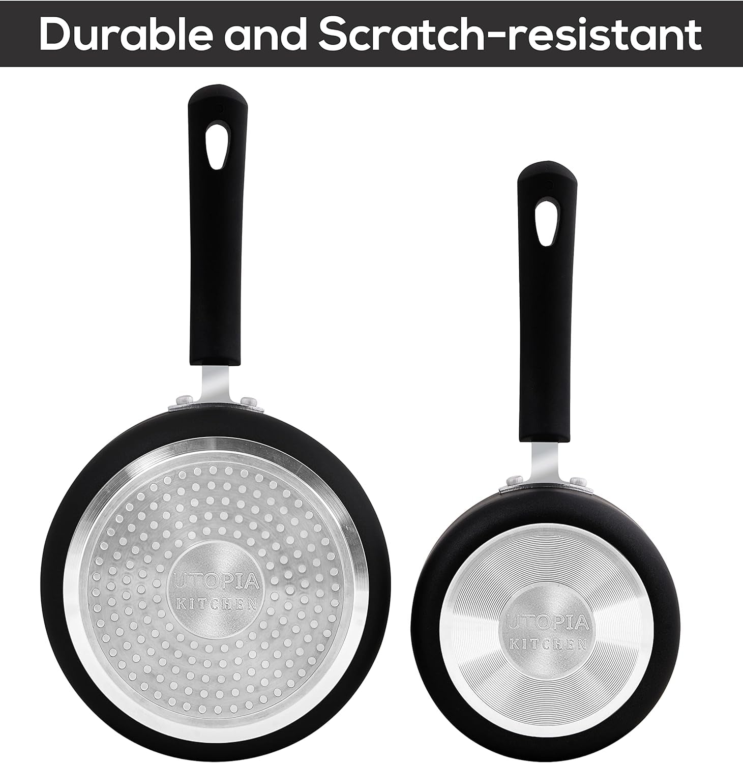 Nonstick Stock Pot Saucepan Set with Lids, 1 Quart and 2 Quarts Multipurpose Stock Pots Set for Home, Kitchen or Restaurant, Black