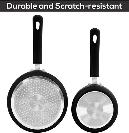 Nonstick Stock Pot Saucepan Set with Lids, 1 Quart and 2 Quarts Multipurpose Stock Pots Set for Home, Kitchen or Restaurant, Black