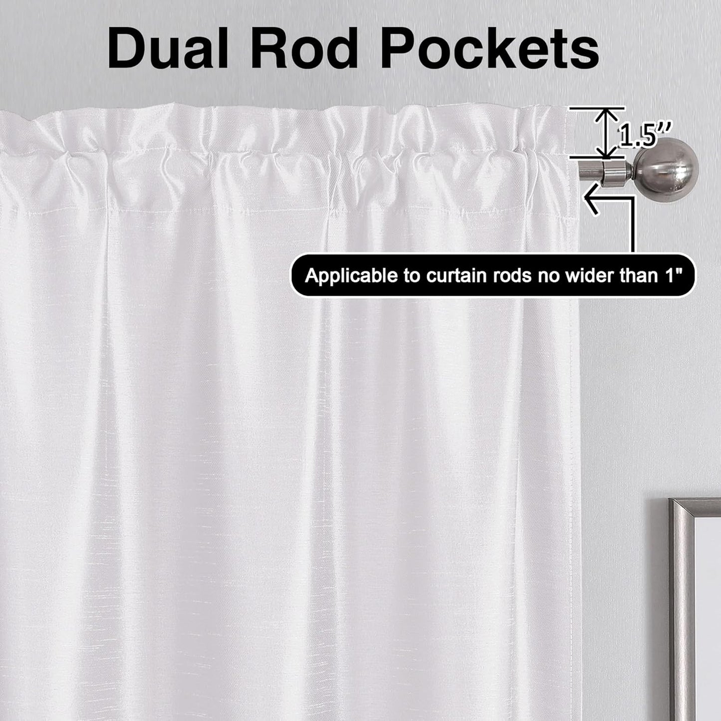 Uptown White Valance Curtains 14 Inch Length, Faux Silk Light Filtering Slub Fabric Rod Pocket Small Window Valance for Farmhouse Bedroom Basement Bathroom, 60Wx14L Inch