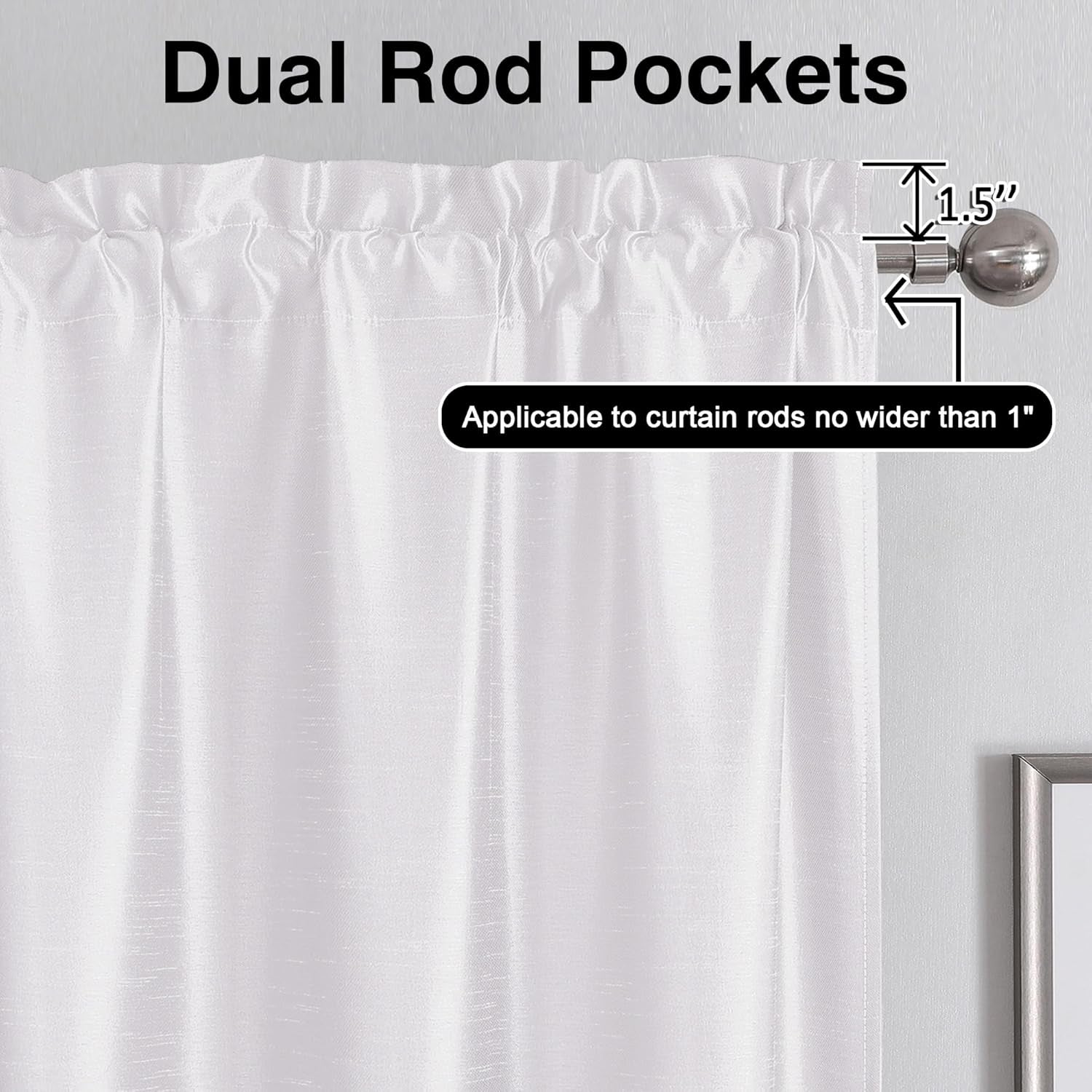 Uptown White Valance Curtains 14 Inch Length, Faux Silk Light Filtering Slub Fabric Rod Pocket Small Window Valance for Farmhouse Bedroom Basement Bathroom, 60Wx14L Inch