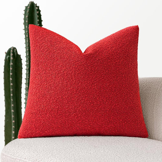Textured Boucle Lumbar Pillow Cover in Christmas Red - Decorative Soft Accent Cushion for Couch, Chair, and Bedroom - 18x18 Inch, Single Pack
