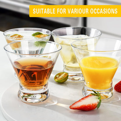 Stemless Martini Glasses Set of 4, 8Oz Cocktail Glass Set, Fancy Modern Martini Cups for Bar, Short and Small Margarita Glasses