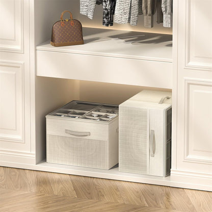 Shoe Organizer for Closet, 2 Pack Foldable Shoe Storage Organizer Box Bin with Adjustable Dividers and Clear Cover, Fits up to 16-32 Pairs (Beige)