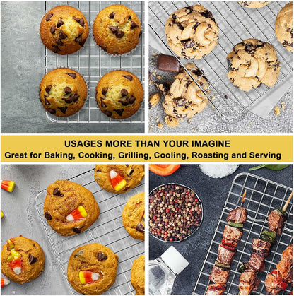 8.75 Inch Cooling Baking Rack Set of 2, Stainless Steel Grid Cooking Racks for Roasting Drying Grilling, Oven & Dishwasher Safe, Heavy Duty & Healthy