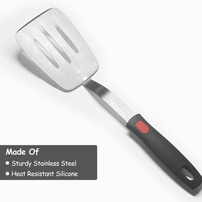 Stainless Steel Spatula Turner, Slotted Metal Spatula for Kitchen Use, Heavy Duty Cooking Turner, Wide Blade with Beveled Edge and Heat Resistant Silicone Handle, Dishwasher Safe