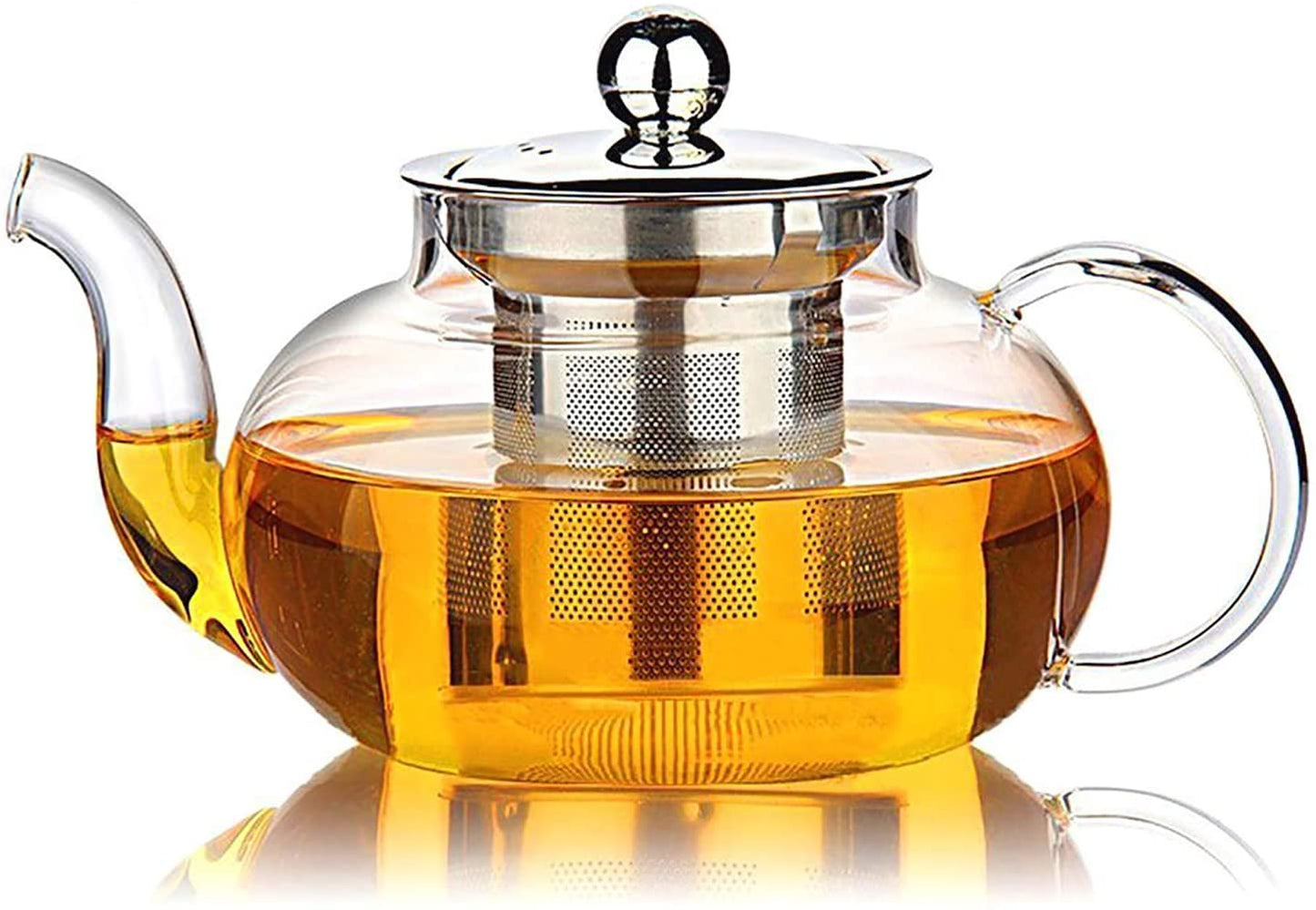 Glass Teapot with Stainless Steel Infuser & Lid, Borosilicate Glass Tea Pot Stovetop Safe, Blooming & Loose Leaf Teapots, 27 Oz