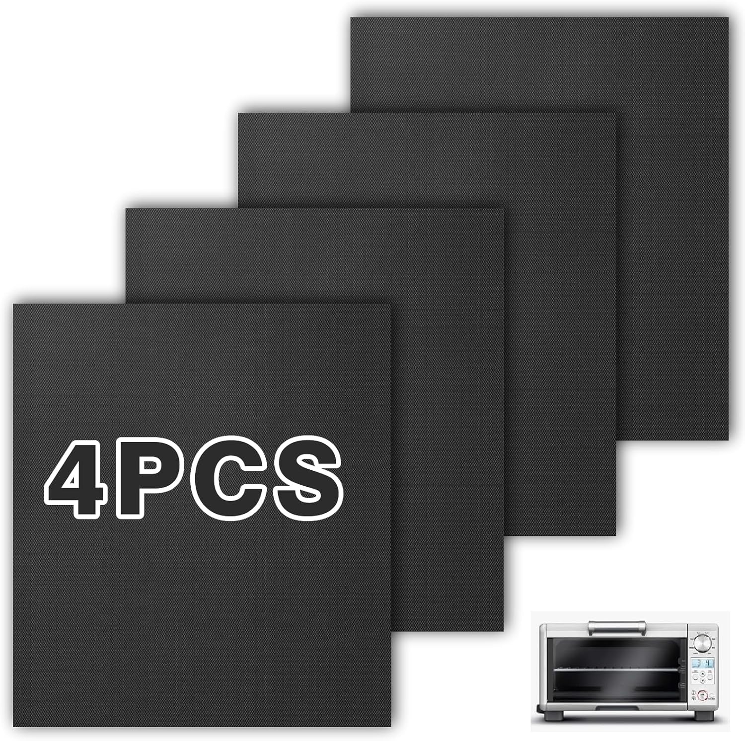 Air Fryer Oven Liners for Breville Mini Smart Oven Air Fryer, Black 4Pcs Reusable Baking Mat