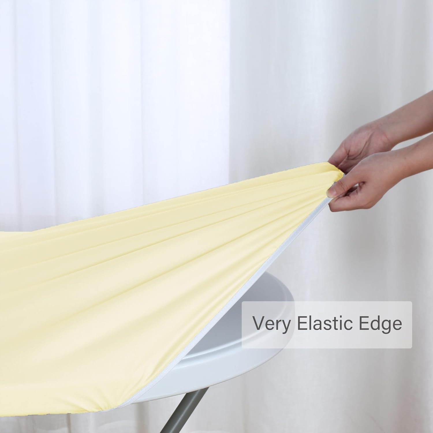 Fitted round Table Cloth, Reversible Waterproof Stain Resistant Elastic Stretch Tablecloth, Wipe Clean Table Cover for Outdoor/Indoor Use, Fits round Tables up to 40" - 44" Diameter, Cream