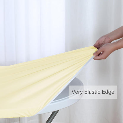 Fitted round Table Cloth, Reversible Waterproof Stain Resistant Elastic Stretch Tablecloth, Wipe Clean Table Cover for Outdoor/Indoor Use, Fits round Tables up to 40" - 44" Diameter, Cream