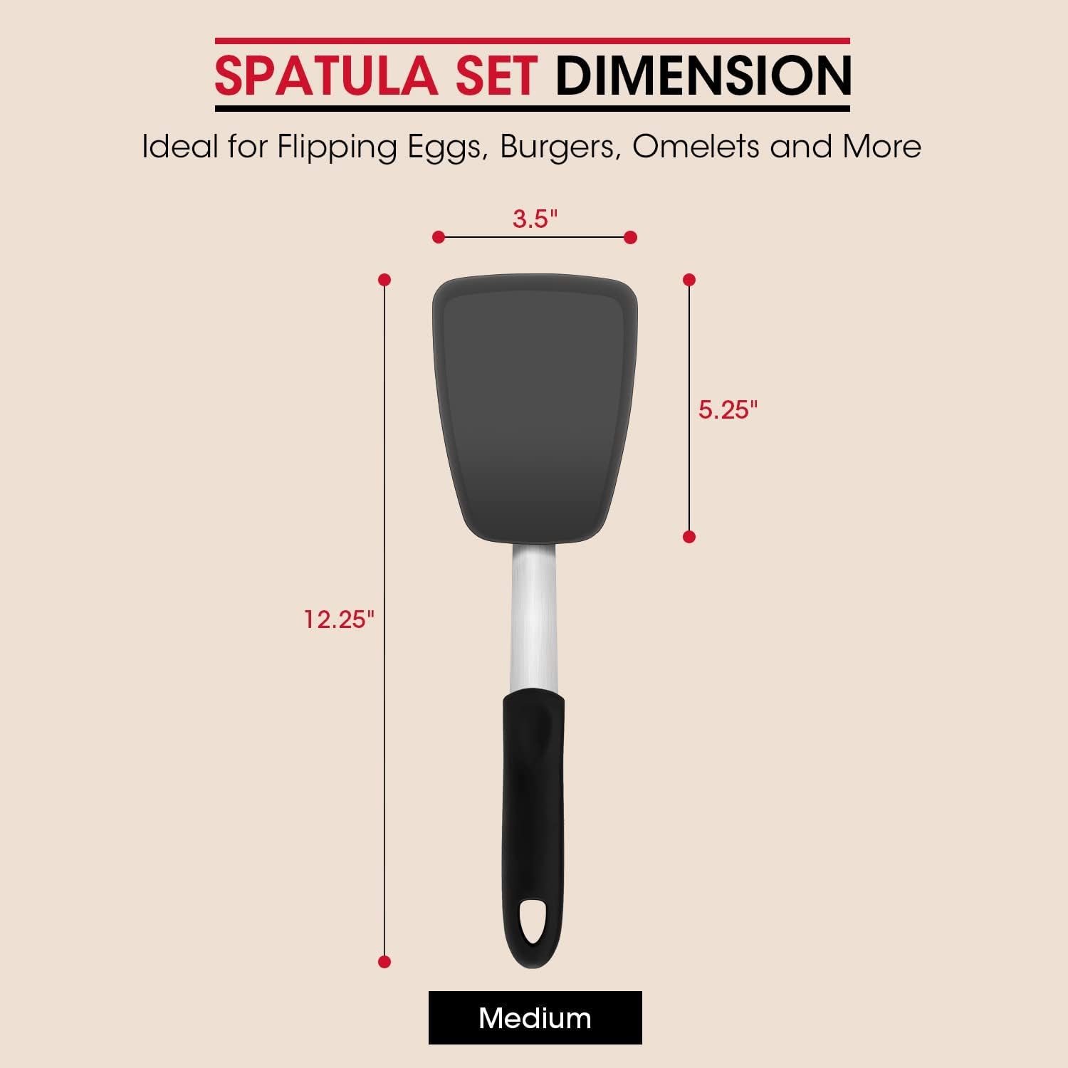 Flexible Silicone Spatula, 600°F Heat Resistant Silicone Turner for Nonstick Cookware, Essential Kitchen Cooking Utensil, Ideal for Flipping Eggs, Pancake, Burgers, Crepes and More, Medium