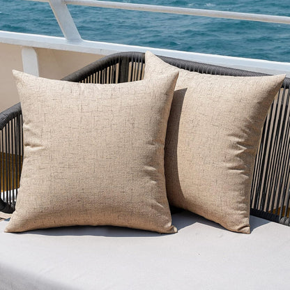 Pack of 2 Outdoor Throw Pillow Covers Waterproof Decorative Soft Pillowcases Linen Farmhouse Square Cushion Shams for Patio Balcony Couch Garden 20X20 Inch，Khaki