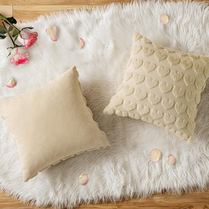 Set of 2 Beige Mothers Day Valentines Pillow Covers Heart Love Decorative Cute Throw Pillows 18X18 Inch Soft Plush Faux Wool Farmhouse for Spring Sofa Livingroom Bed