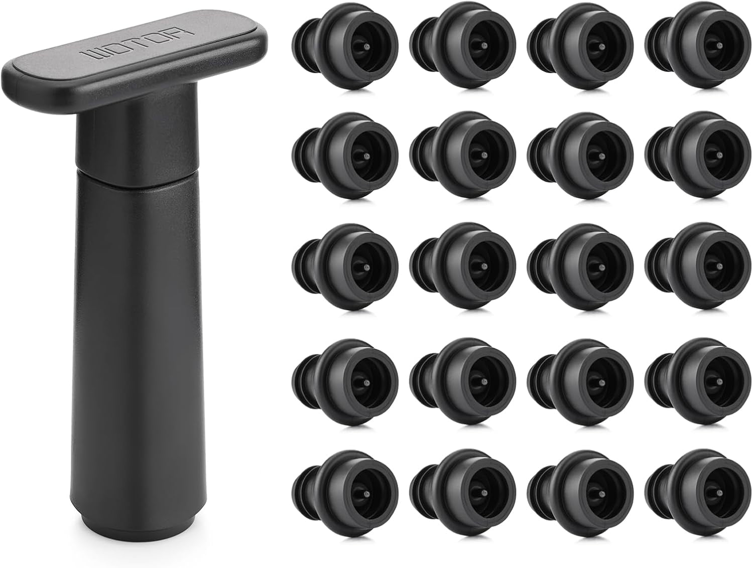Wine Saver Vacuum Pump with 20 Stoppers, Wine Stopper & Preserver, Reusable Bottle Sealer Keeps Fresh, Ideal Accessories Gift (Flat Handle)