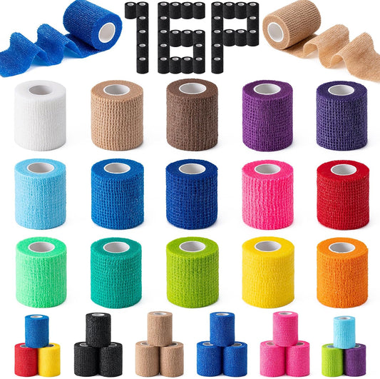 16 Pack Self Adhesive Bandage Wraps,2" X 5 Yards Non-Woven Elastic Cohesive Bandage Wrap, Color Athletic Tape for Wrist, Vet Wrap, Ankle Tape (Multicolour)