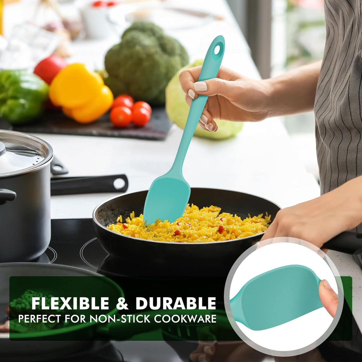 600°F Heat Resistant Silicone Rubber Spatula Set for Baking, Cooking, and Mixing Non Stick Dishwasher Safe Bpa-Free Aqua Sky Set of 4