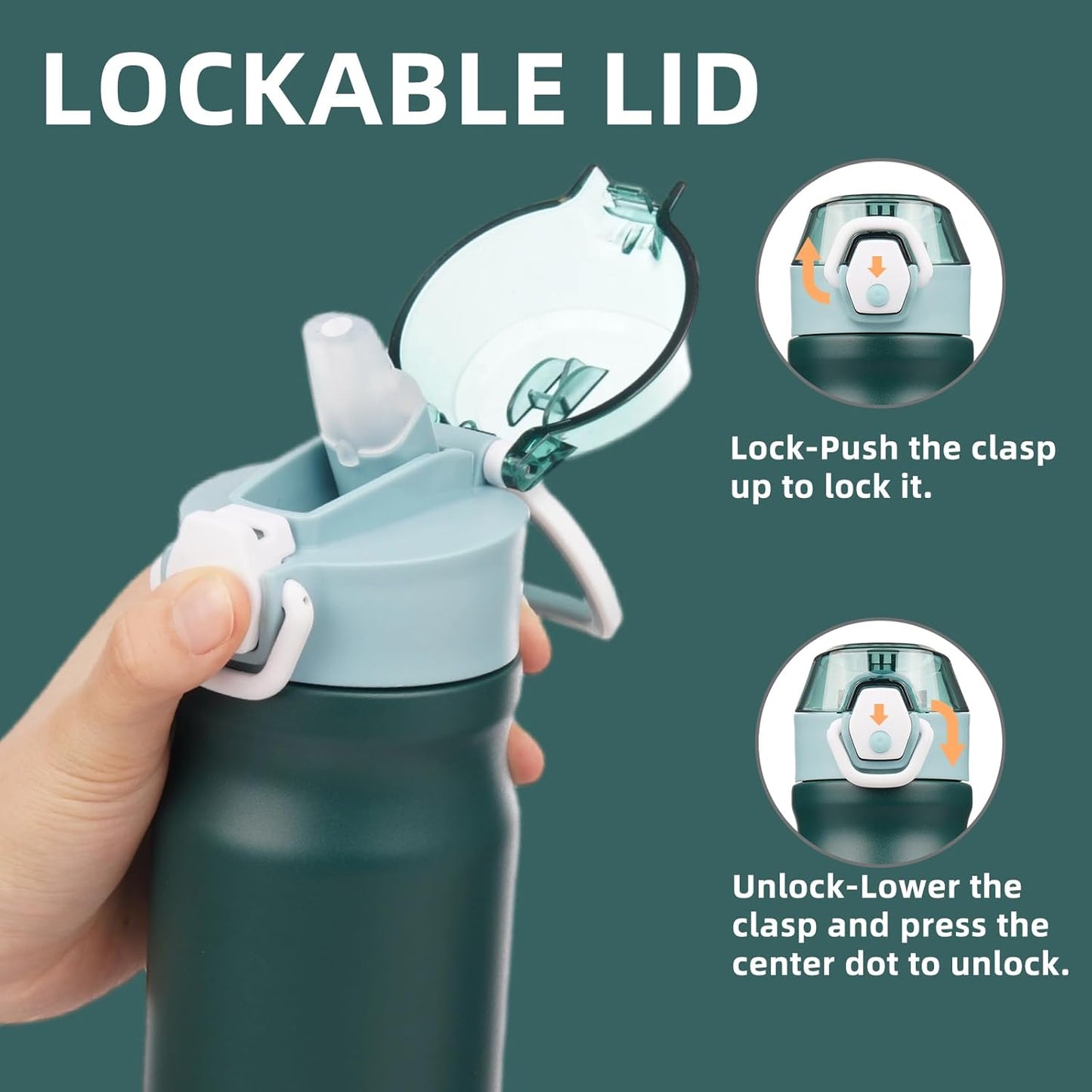Insulated Water Bottle with Straw and Carry Loop,18 Oz Stainless Steel Double Wall Vaccum Metal Water Flask with Leak-Proof Lid,Dark Green