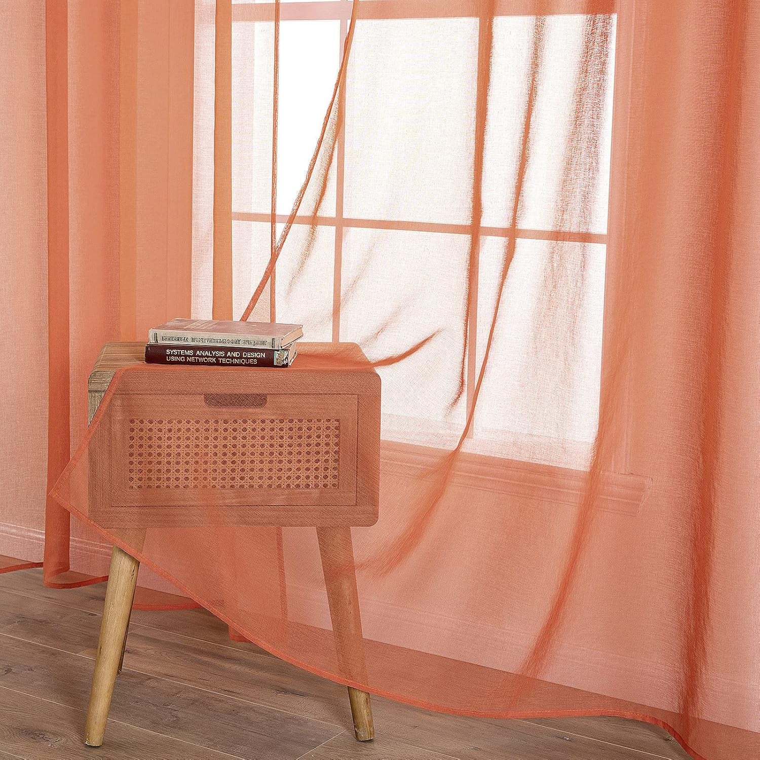 2 Panels Burnt Orange Semi Sheer Window Curtains Elegant Grommet Top Window Voile Drapes/Treatment Linen Textured Panels for Bedroom Living Room Fall Decor (54X72 Inches)