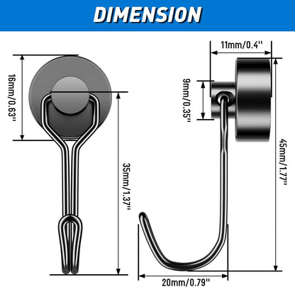 Black Magnetic Hooks, 25LBS Strong Magnetic Hooks Heavy Duty, 4Pack Neodymium Magnet Hooks for Cruise Cabin, Swivel Swing Magnets with Hooks for Refrigerator, Grill, Hanging, Classroom, Garage