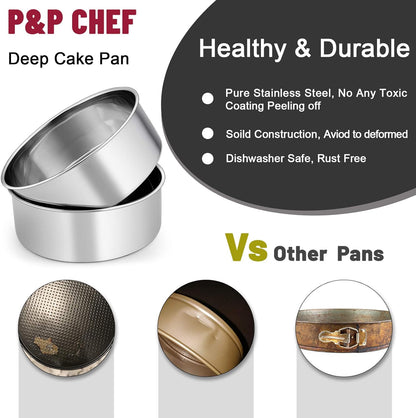 8 Inch Cake Pans Set, round Baking Pan Stainless Steel Layer Birthday Wedding Cake Oven Pans, Non Toxic & Heavy Duty, Deep Side & Mirror Finish, Dishwasher Safe, (2Pcs)