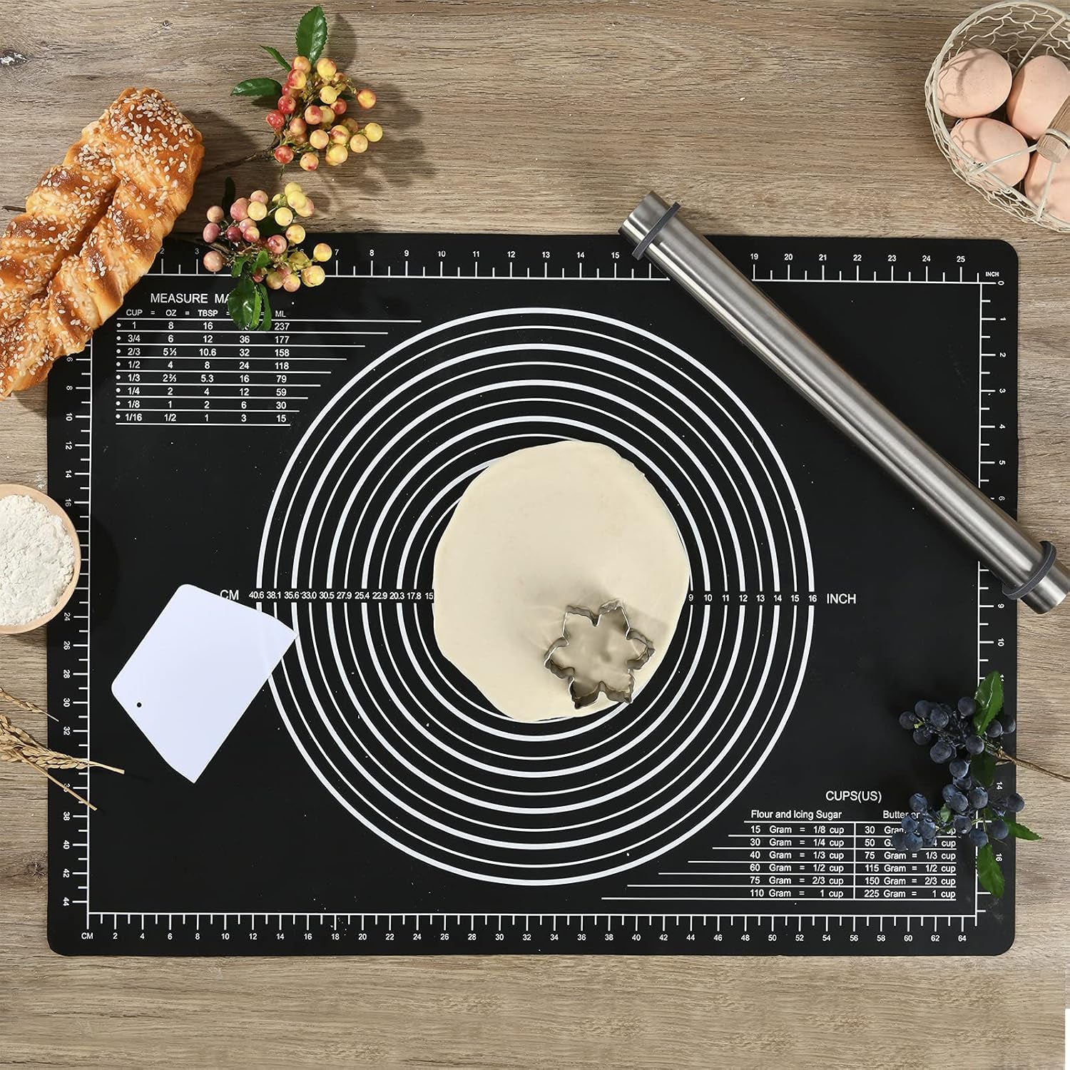 Non-Slip Silicone Pastry Mat 28 X20 for Non Stick Baking Mats, Countertop Placemats, Dough Rolling, Kneading/Fondant/Pie Crust Pad
