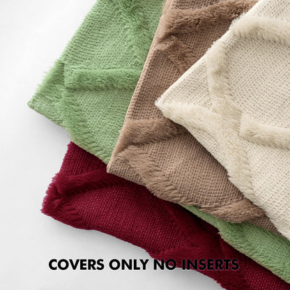 Christmas Decorative Throw Pillow Covers Burgundy 18X18 Inch Set of 2, Winter Soft Plush Faux Wool Couch Cushion Covers Farmhouse Throw Pillows for Couch Bed Sofa Living Room