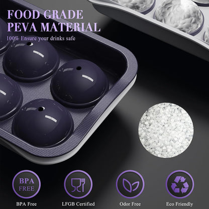 Whiskey Ice Ball Maker, [Fill without Funnel & Easy Release] 2.2'' round Large Iced Cube Trays with Cover, Reusable Sphere Silicone Ices Tray with Lids for Bourbon, Gift for Brandy Lover