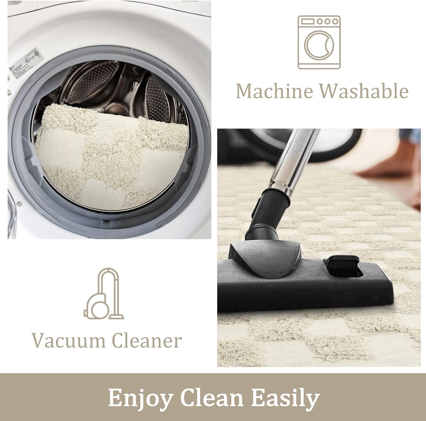 Checkered Boho round Rug 3Ft, Small Beige Circle Bathroom Nursery Rug Cotton Indoor Bath Door Mat with Tufted, Farmhouse Checkerboard Washable Cream Carpet for Dorm Entryway Room Decor