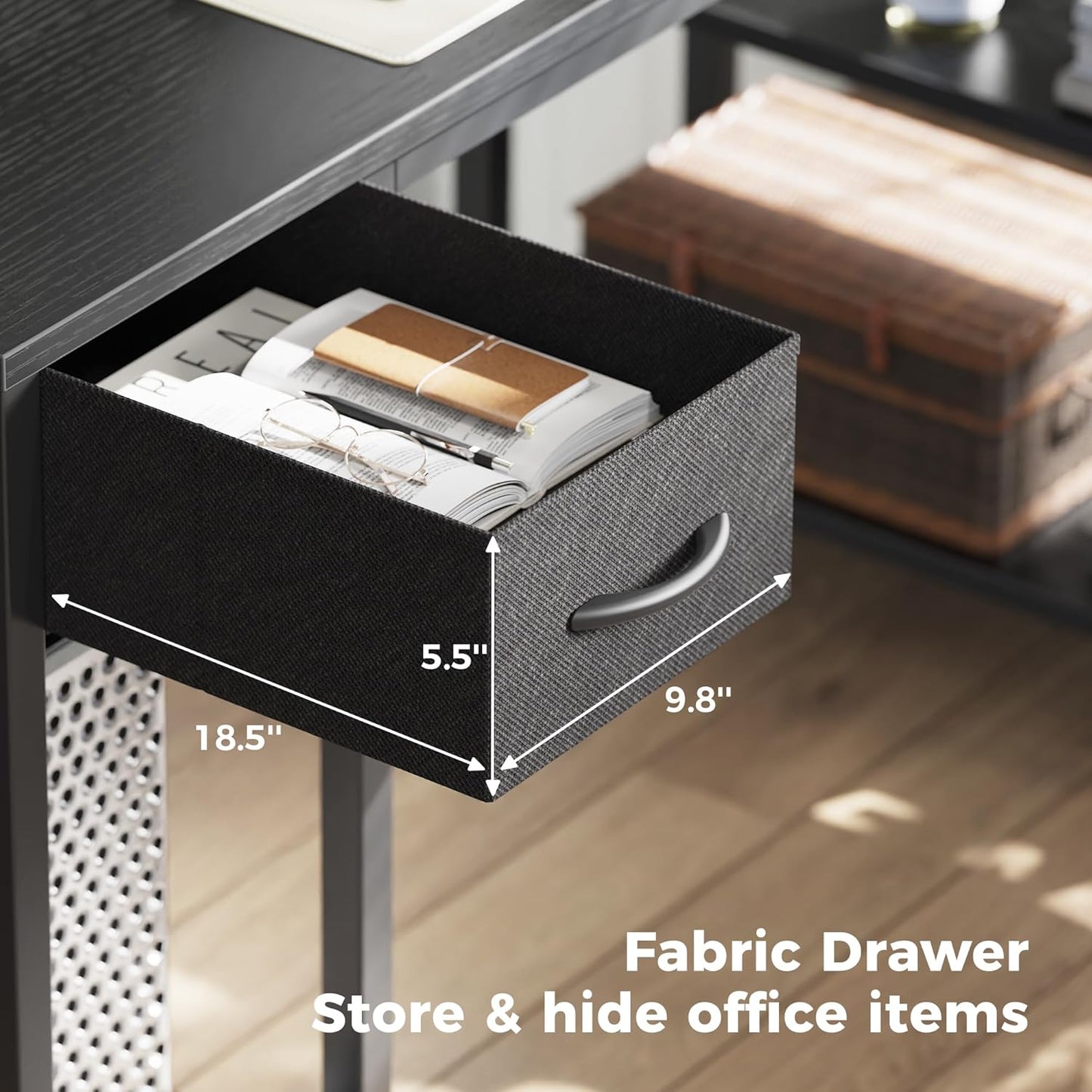 47-Inch Reversible L-Shaped Computer Desk with LED Lighting, Power Outlets, Shelves, Monitor Stand, Drawer, and Corner Design for Home Office and Gaming, Black