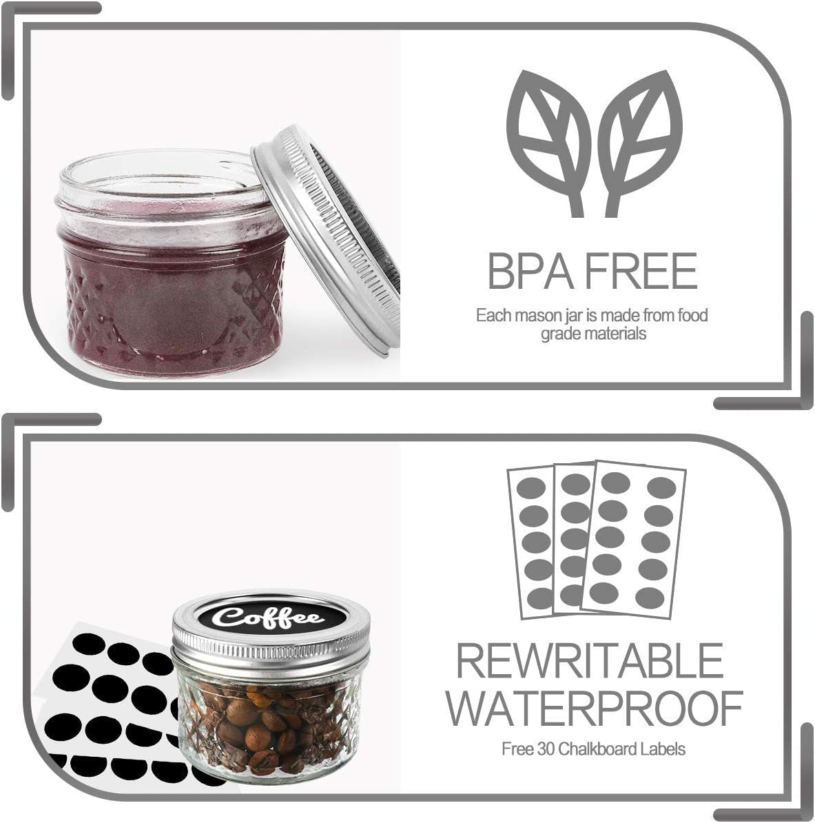 4 Oz Mini Mason Jars with Regular Lids - 25 Pack with Extra 20 Lids, Perfect for Jam, Honey, Wedding and Shower Favors, DIY Spice Storage