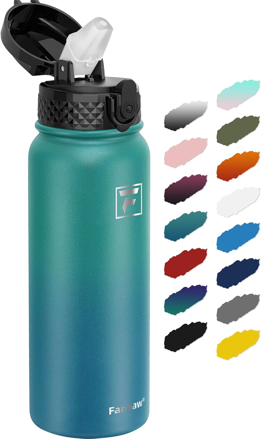 20 Oz Stainless Steel Insulated Sports Water Bottles with Straw for Kids, Men and Women (Green Blue)