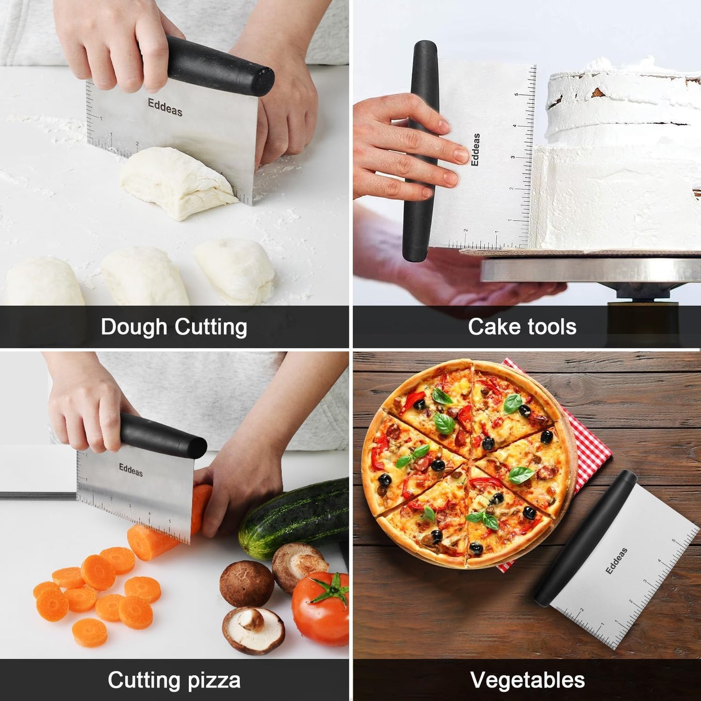 3 Pack Dough Pastry Bench Scraper & Bowl Scraper Set, Multi-Purpose Multi-Purpose Scraper Chopper with Silicone Bowl Scraper, Dough Scraper Engraved Measuring Scale and Conversion Chart