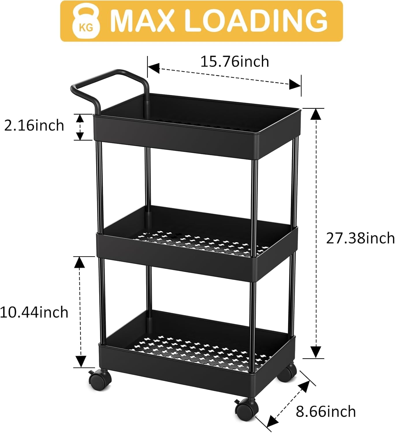 Baby Diaper Caddy – Plastic Diaper Organizer for Nursery Essentials, Movable Cart for Changing Table & Crib, Easy to Assemble, Black