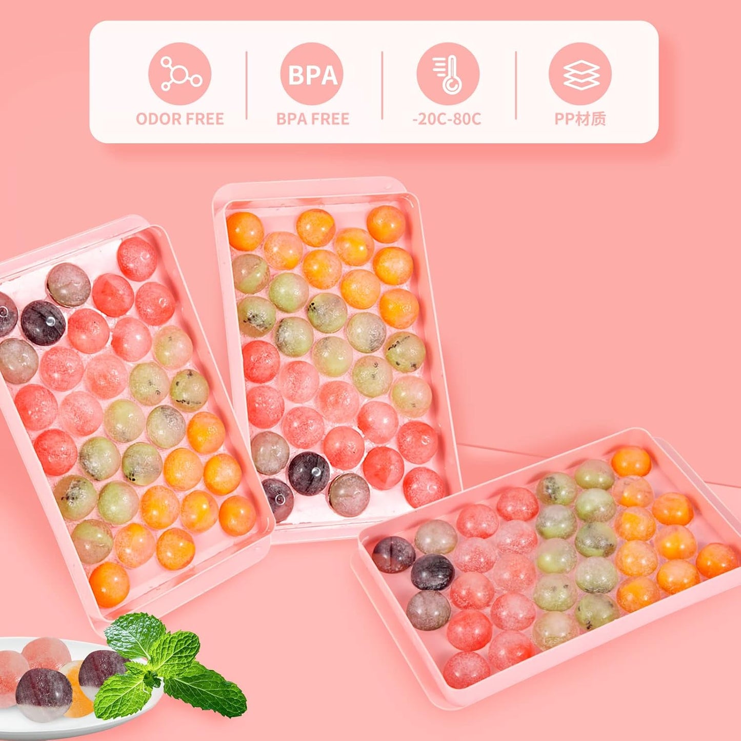 2 Pack Ice Cube Trays for Freezer, Ice Ball Maker Mold Mini Circle round Ice Cube Mold with Lid 1.2In X 66PCS for Cocktail Whiskey Tea Coffee