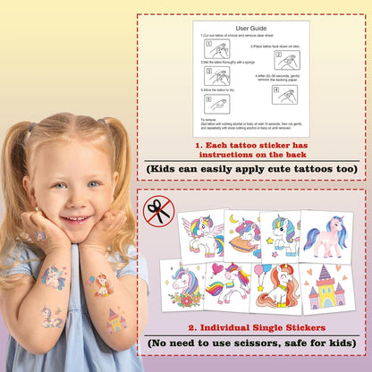 104 PCS Unicorns Temporary Tattoos for Kids Girls Birthday Party Decorations, Unicorns Fake Temp Tattoos Party Favors Party Supplies